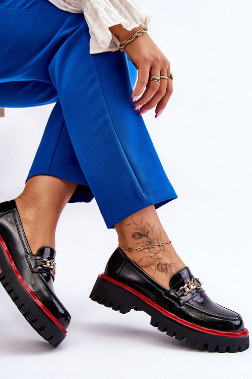 Mokasyny Lakier Skóra Platforma Czarne Ronin