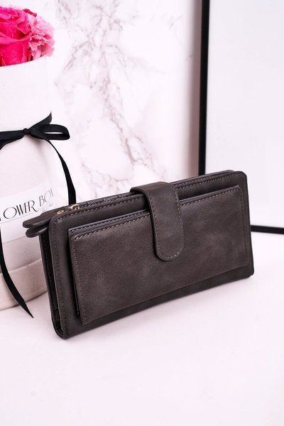 Duży Portfel Damski Z Dodatkowym Miejscem Na Karty Szary