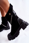 Fashionable Women's Suede Boots With Zipper Black Kandell