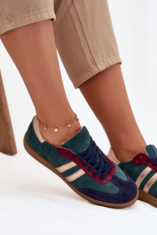 Zazoo N1068 Suede Low Sneakers Women's Bottle Green