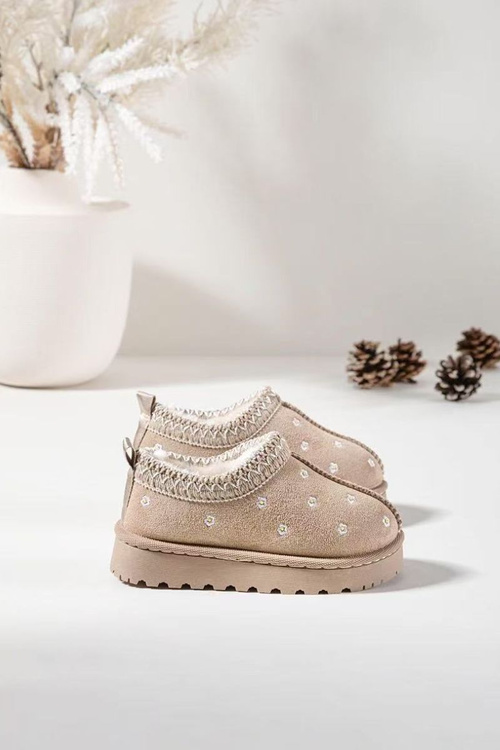 Children's snow boots with flowers lined with fur beige Palina