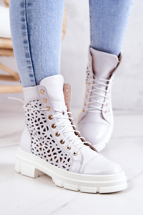 Leather openwork boots White Aileen