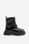Botki Dziewczęce Lakierowane Ocieplane Futerkiem Zamek Czarne Evaliraea 