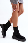 Women's Suede Boots with Sock on Platform and Flat Heel Black Rewam