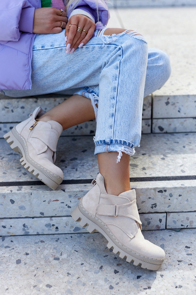 Suede Boots With Zipper Light Beige Remgate