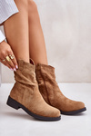 Warm Women's Ankle Boots With Gathered Shaft And Decoration Camel Etteara