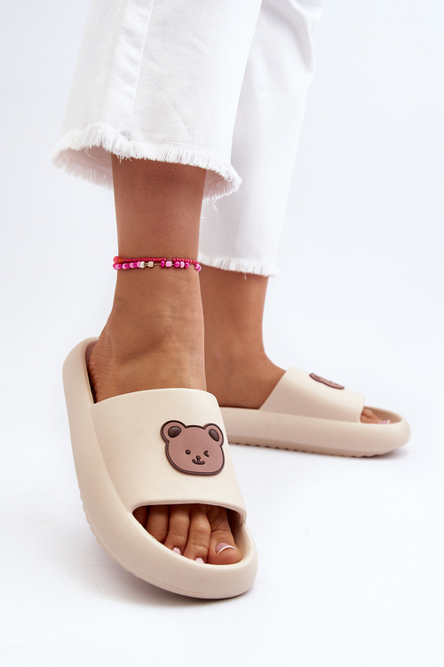 Light Women's Foam Slippers With Teddy Bear Beige Lia