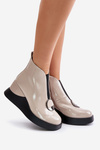 Lacquered Wedge Heeled Ankle Boots Insulated D&A Beige MR880-136