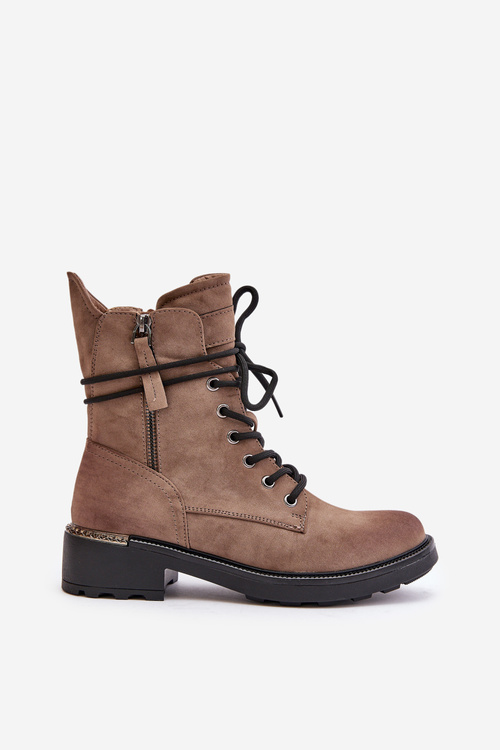 High Worker Boots With Zippers Dark Beige Maisa