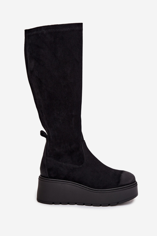 Womens Knee High Platform And Wedge Boots Black Vinceza 58342