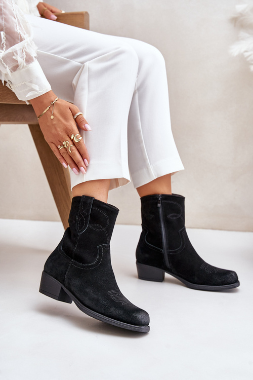 Women's Suede Cowboy Ankle Boots With Low Heel Insulated Sergio Leone BT284-S Black