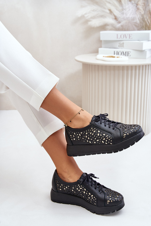 Zazoo 2973 Leather Platform Shoes With Cut-Out Design Black