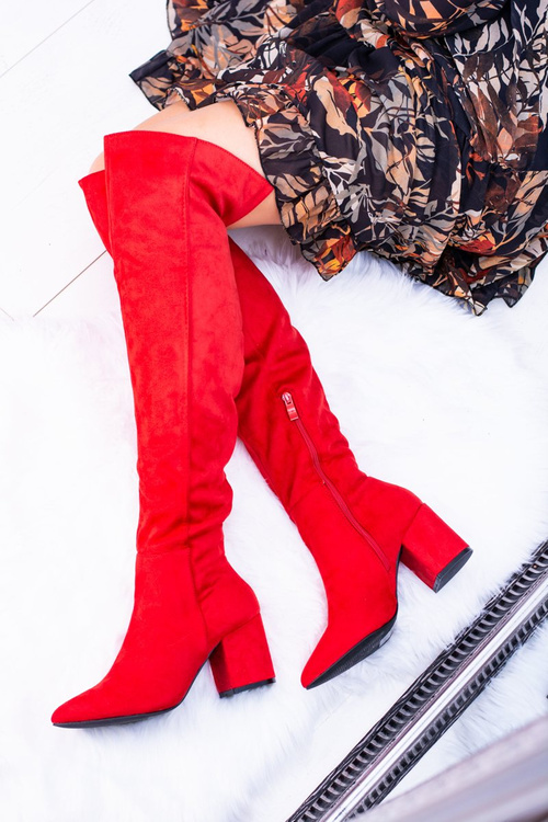 Czerwone Damskie Kozaki Zamszowe Za Kolano Feluni