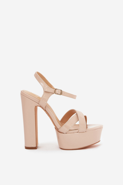 Women's sandals on high heel and platform glossy beige Jovenes