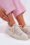 Ladies Perforated Sneakers On Platform Light Beige Aranelith