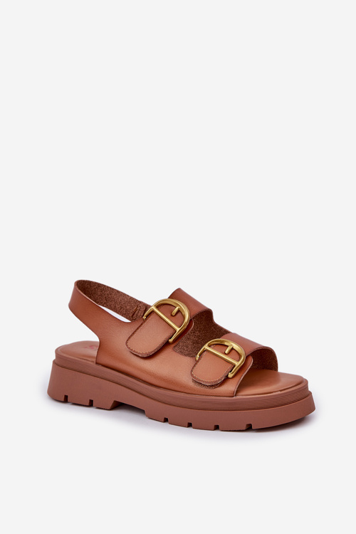 Eco leather sandals with buckles camel Vulinea