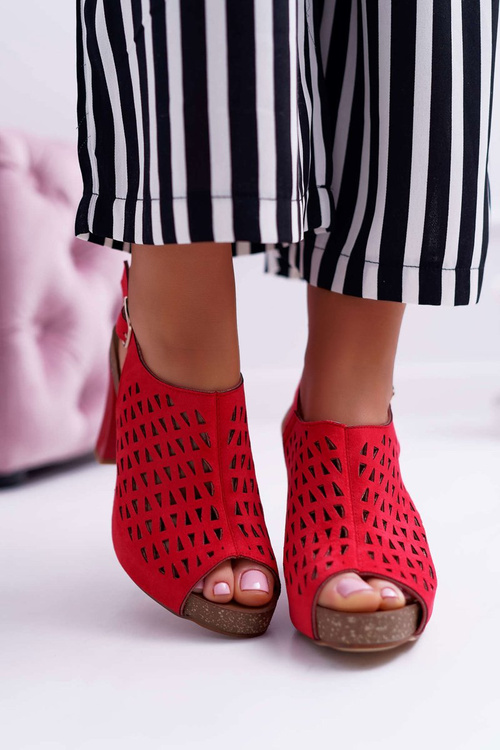 Sandały Damskie Na Słupku Sergio Leone SK850 Czerwone Farmona