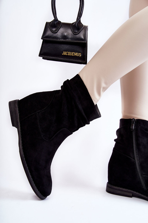 Fashionable Suede Boots On A Hidden Wedge Black Finney