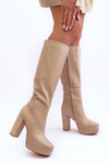 Women's Over The Knee Boots On Heel And Platform Beige Baldrema