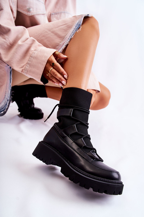 Botki Workery Damskie Skarpetkowe Czarne Fallor