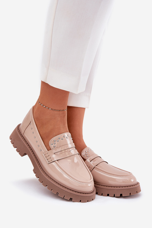 Ladies Patent Moccasins With Decoration Beige Nallae