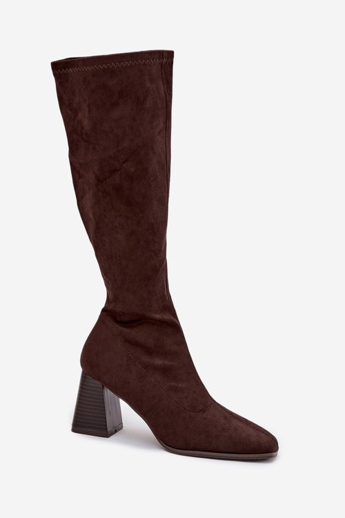 Women's Heeled Boots with Stitching Chocolate Celandine