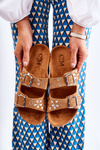 Suede Slippers With Rhinestones Brown Dalvio
