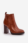 Lined Women's Boots with Chunky Heel Faux Leather Brown Teresine