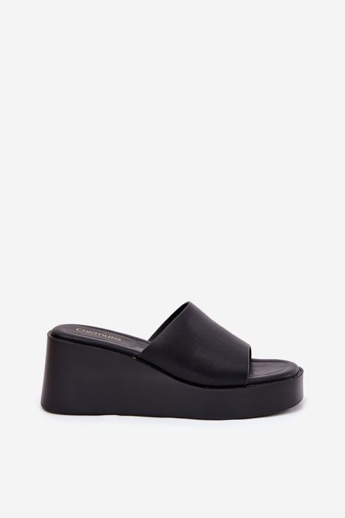 Eko Skórzane Klapki Na Koturnie Czarne Obenae