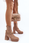 Women's Ankle Boots with Chunky Heel and Chain Beige Tiselo