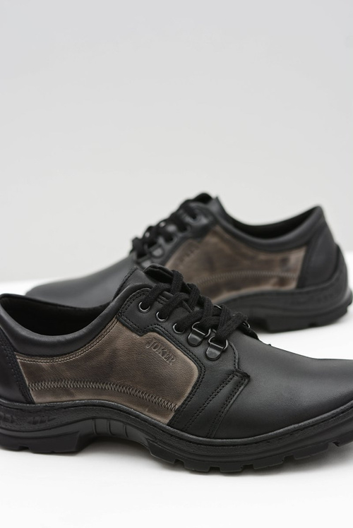 Męskie Skórzane Klasyczne Czarne Półbuty Favello