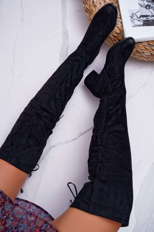 Czarne Damskie Kozaki Ocieplane Zamszowe Barski 98-7