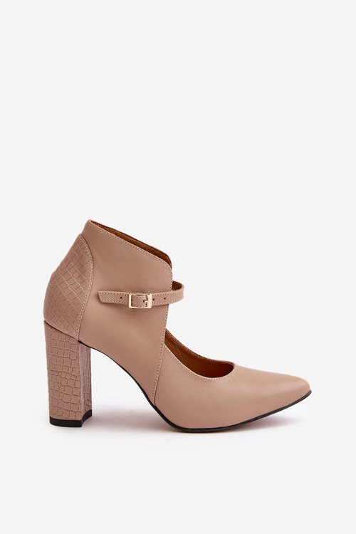 Leather Pumps With Pointed Toes On Heel Beige Laura