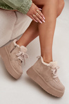 Women's Snow Boots On Platform With Furry Sheepskin Beige Luma