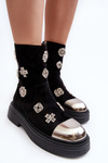 Leather Quilted Boots with Decorations D&A MR870-14 Black