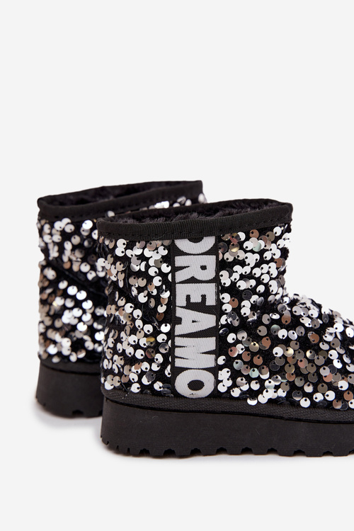 Kids Snow Boots insulated with Sequins Black-Silver ERebbica