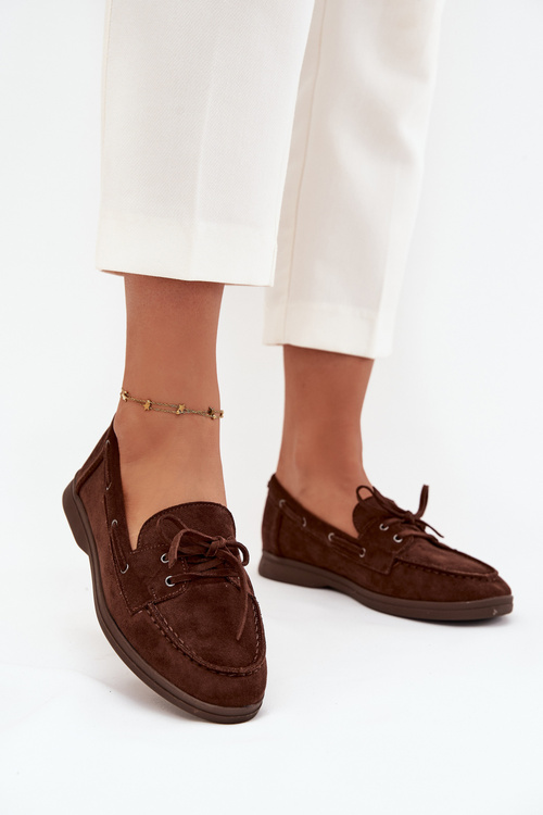 Women's Flat Loafers with Laces Chocolate Zalina