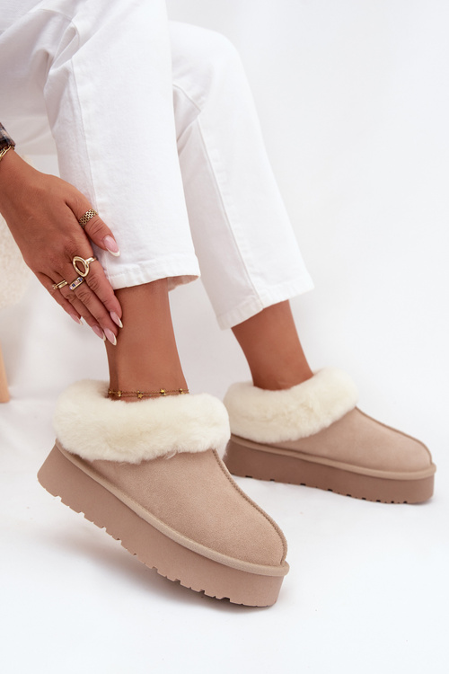 Leather Suede Snow Boots Women with Fur Beige Mivelle