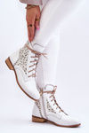 Women's Leather Zipper Boots Left Shoes 3186 White Peas