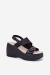 Leather Womens Sandals On Wedge And Platform S.Barski LR51-540 Black