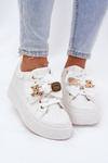 Women's Sneakers With Bow And Brooch With Bear White Leathria