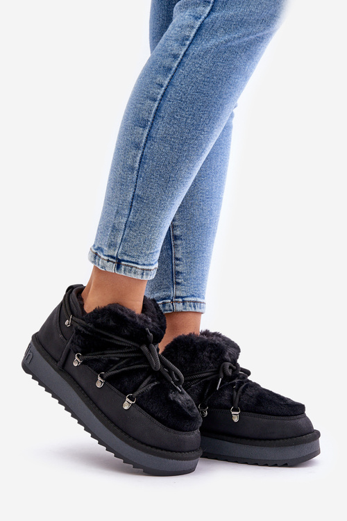 Low Snow Boots On Platform With Fur D.Franklin Black DFSH370011