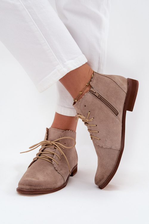 Suede Flat Heel Ankle Boots Cappuccino Zazoo 4078