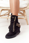 Women’s Suede Wedge Sneakers BOOCI 2222 Golden Letters Black