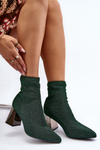 Shiny Ankle Boots with Block Heel Green Sognota