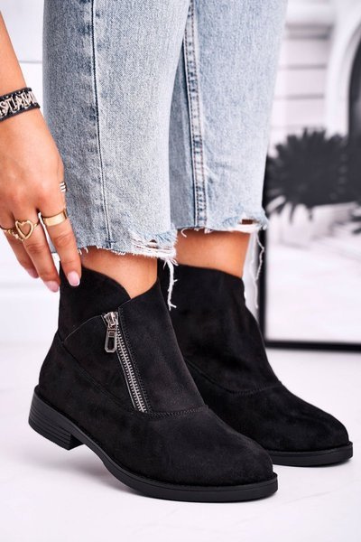 Women's Boots With Zipper Suede Black Juno