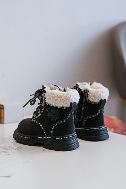 Children's Trapper Boots with Zip and Faux Fur Black Marialee