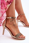 Women's Sandals On A High Heel With Rhinestones Gold Perfecto