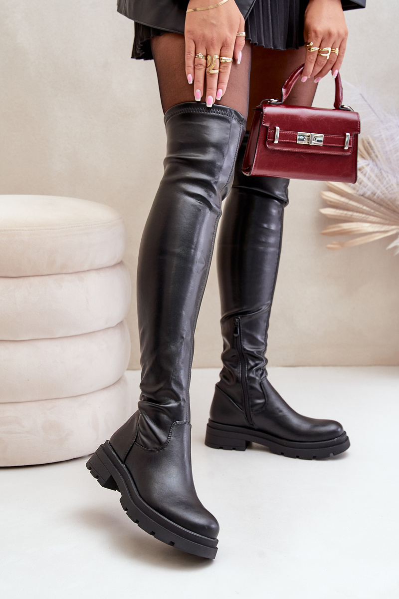 Flat heel knee high leather boots online