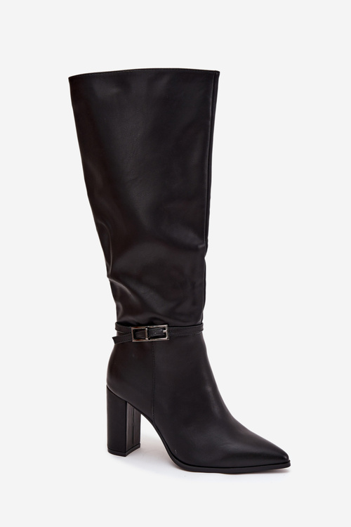 Women's Insulated Heeled Boots with Buckle Black Fionelle